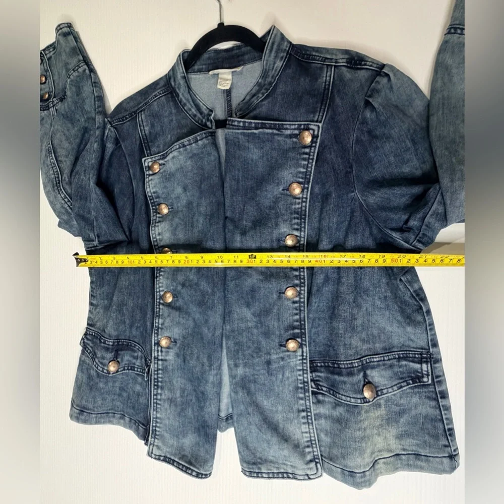 Indigo Thread Co Denim Military Jacket | Button Detail | Blue Jean Jacket - 1X - Picture 10 of 12